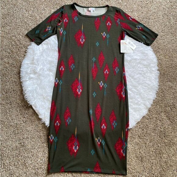 LULAROE Julia Shift Dress New Womens Size Small Green Red - Picture 1 of 5